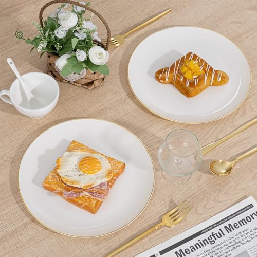 PULOTE 60 PCS Ivory Plastic Plates - Cream Plastic Disposable Include 30 Dinner and 30 Dessert Plates with Gold Rim - Ideal for Party & Wedding (Pack of 3) - Image 5