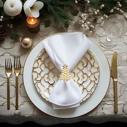 COTTON CRAFT Christmas Tree Napkin Rings - 8 Pack Gold Metal Napkin Rings - Image 2
