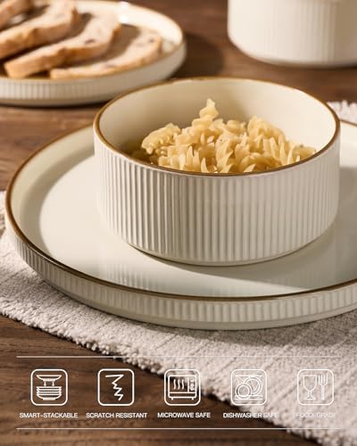 Famiware Star Stoneware Dinnerware Sets with Pasta Bowls, 16pc Dishes for 4 - Image 4