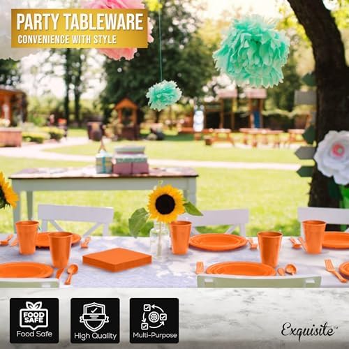 Exquisite 350 Pcs Orange Plates and Napkins Party Supplies Plate Sets - Image 5
