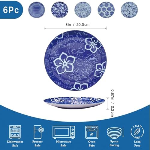 Japanese Style 8 Inch Ceramic Salad Plate Set of 6, Table Decor - Image 3