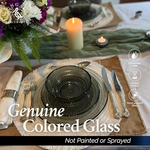 Smokey Black Hobnail Dinner Plates Set of 4 Pressed Glass 10.5 Inch - Image 4