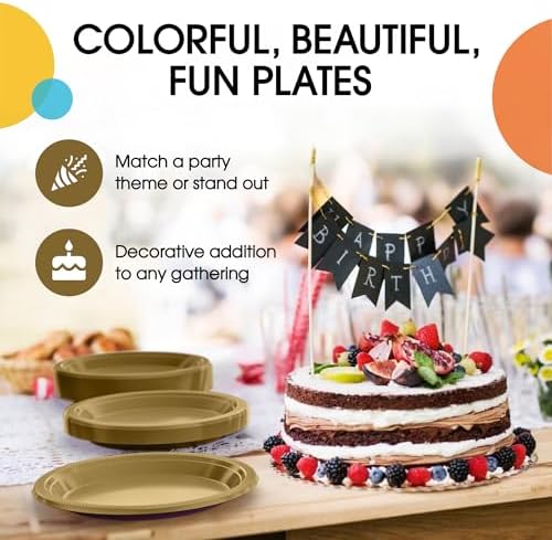 Exquisite Party Solids Sturdy Gold Plastic Plates 9" Party Plates 50 Pcs - Image 5