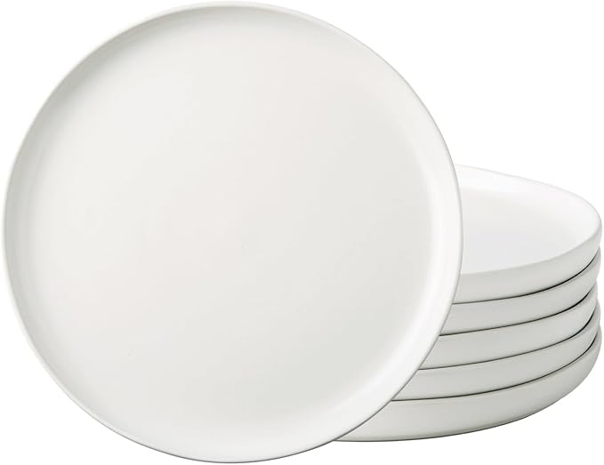 AmorArc Ceramic Dinner Plates Set of 6, Wavy Rim 10.25 Inch Stoneware Dish Set, Dinnerware Plates for Kitchen-Microwave&Dishwasher Safe, Scratch Resistant-Reactive Glaze Matte White