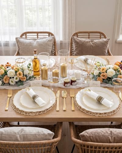 bUCLA 175PCS Ivory Plastic Plates - Gold Rim 25 Guests for Party, Wedding - Image 7