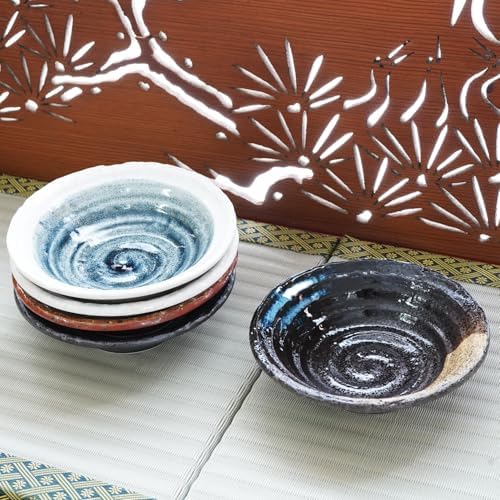 5.3 inches Serving Plates Set of 5, Rough Cut Shape Pottery, Dishwasher and microwave safe,Japanese Traditional Style and Color, Dessert plates, Appetizer Plates, Salad Plates (Deep Plate) - Image 2