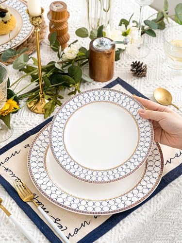 CwlwGO-Bone China Dinner Plates Set of 4, Lace Dishes Set for Salad, Pasta, Dessert, Dinnerware Dishset for Kitchen, Not Suitable for Microwave (8 Inch) - Image 5