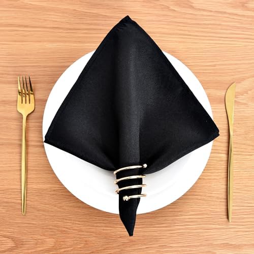 Wolkemer Set of 4 Black Cloth Napkins 17 x 17 Inches Solid Washable Polyester Dinner Napkins with Hemmed Edges for Dinners Parties Weddings Banquets Events Table Decoration - Image 2