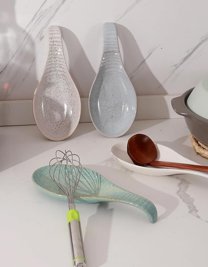 Utensil Rest for Multiple Utensils, Ceramic Heat-Resistant Spoon Holder for Stove Top - Kitchen Spoon Holder for Ladles & Tongs, Farmhouse Kitchen Décor, Christmas White Pitting