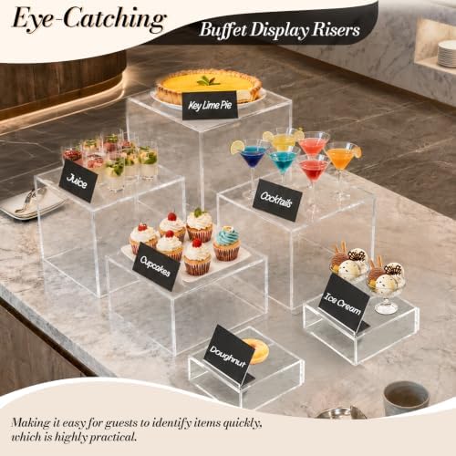6Pcs Buffet Risers, Food Risers Display Stands with Mini Sign and Maker - Image 2