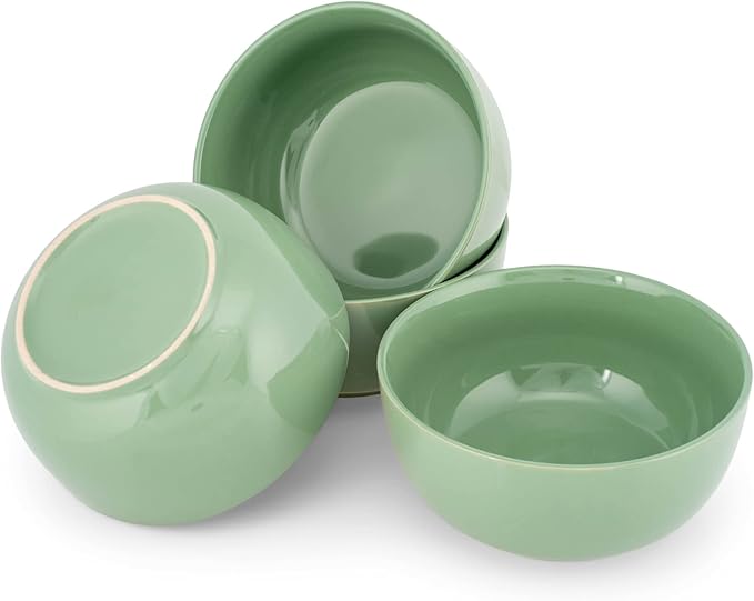 Elanze Designs Bistro Glossy Ceramic 6.5 inch Dinnerware Bowls Set of 4 - Perfect for Everyday uses from Soup, Pasta, Salad, Cereal, Ice cream, Ramen and Pho, Sage Green