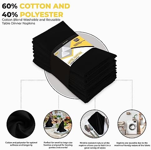 Bulk 288-Pack Cloth Napkins, 18"x18", Wrinkle Resistant, Sturdy, Black - Image 3