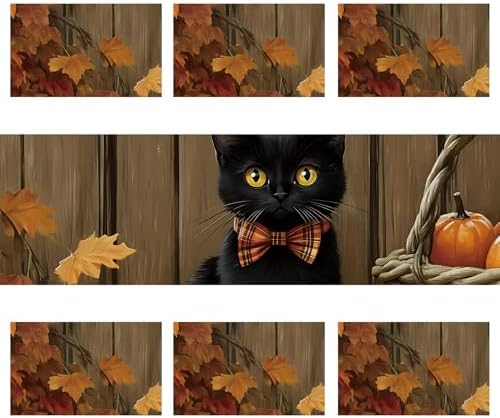ANNA QUEEN Black Cat Table Runner and Placemats Set of 6, 13"x72" Table Runner with 12"x18" Placemats, Fall Pumpkin and Cat Dining Table Set for Halloween Kitchen Decor - Image 3