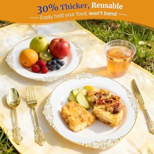 AIRE White Gold Plastic Plates Set, 175PCS Disposable Dinnerware for 25 - Image 5