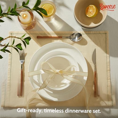 Sweese Dinnerware Sets Service for 4, 12 pcs Matte Speckled Glaze Plates and Bowls Sets, Handmade Ceramic Dish Set, Highly Chip and Crack Resistant Modern Plate Set, White - Image 4
