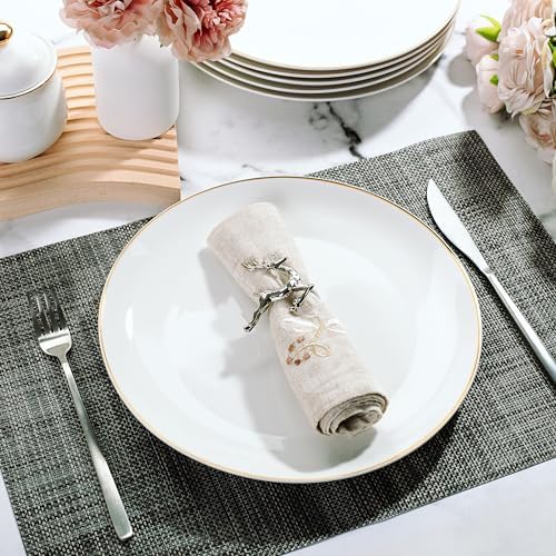 BTaT- White Porcelain Dinner Plates with Gold Rim, Set of 6, 10.5", Porcelain Dinner Plates - Image 6