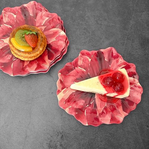 UP Poinsettias Melamine Dessert Plates, Floral-Shaped Small Serving Plates, for Appetizer, Snacks, and Side Dishes, Red, 7.5 x 7 Inch, Set of 4 - Image 4
