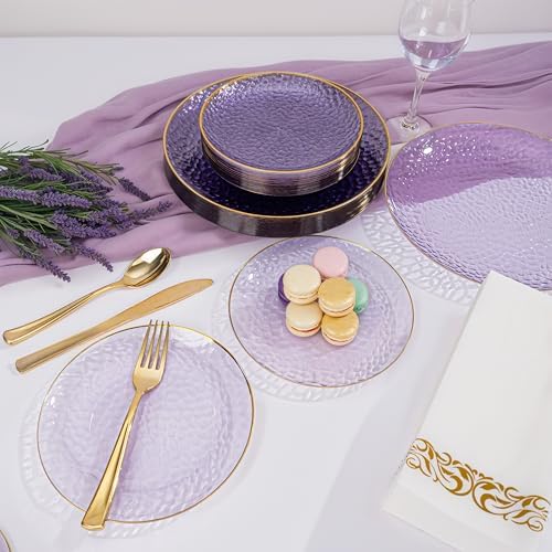 DaYammi 175PCS Clear Purple Plastic Dinnerware Set for 25 Guests - Image 6