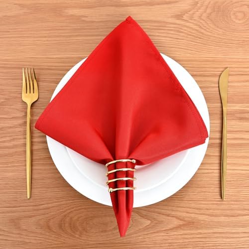 Wolkemer Set of 4 Red Cloth Napkins 17 x 17 Inches Solid Washable Polyester Dinner Napkins with Hemmed Edges for Dinners Parties Weddings Banquets Events Table Decoration - Image 2
