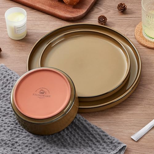 LIANYU 24 Piece Stoneware Dinnerware, Plates and Bowls Dishes Set for 8 - Image 2
