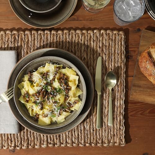 Gibson Elite Hailstone 16 Piece Stoneware Reactive Glaze (Service for 4) Ceramic Plates and Bowls Dinnerware Set - Black - Image 3