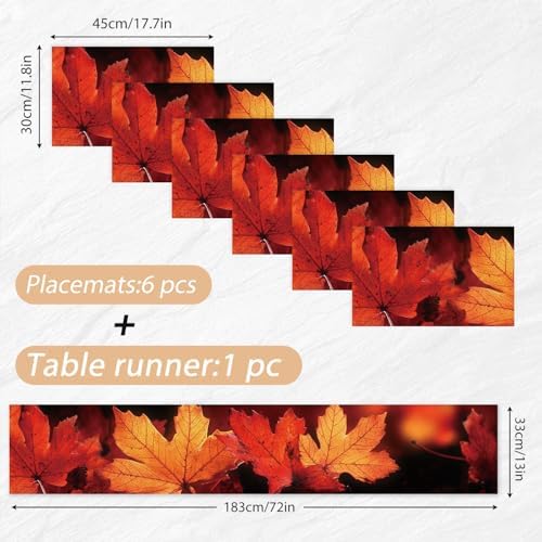 ANNA QUEEN Fall Maple Leaves Table Runner and Placemats Set of 6, 13"x72" Table Runner with 12"x18" Placemats, Autumn Dining Table Set for Kitchen, Farmhouse, Thanksgiving Decoration - Image 3