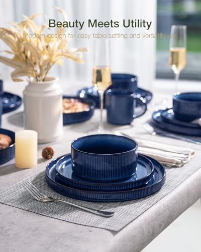 Famiware Star Stoneware Dinnerware Sets with Pasta Bowls, 24pc Dishes for 6 - Image 2