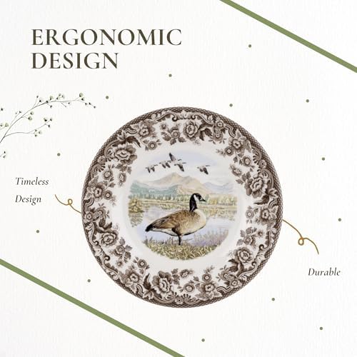 Spode Woodland Canadian Goose Salad Plate - 8" Fine Earthenware with British Flowers Border for Appetizers, Salads, Desserts - Microwave, Oven, Freezer, Dishwasher Safe, Made in England - Image 6