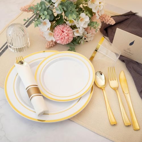 N9R 350PCS White and Gold Plastic Plates, Disposable Dinnerware Set - Image 5