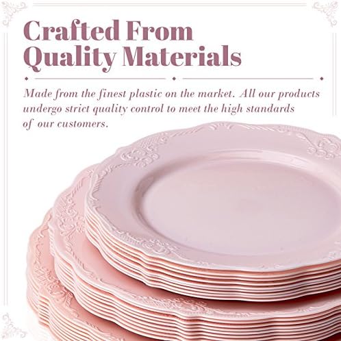 Vintage Collection Set of Blush Dinner, Salad & Dessert Plates - High Quality Embossed Rim Design Disposable Dinnerware - Great for Formal Dinners, Weddings, and Holidays (Set of 30) - Image 6