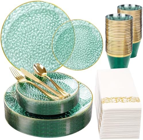 DaYammi 175PCS Green Plastic Dinnerware Set for 25 Guests by DaYammiwillaccompanyyou