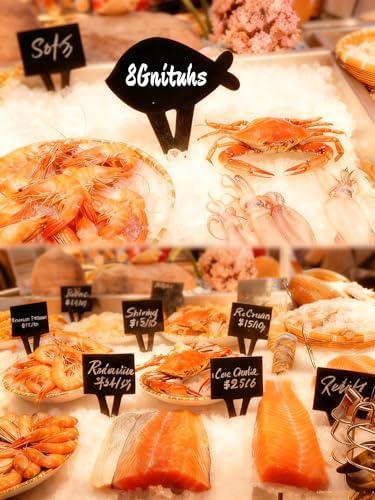 5 Pcs Fish Shape Food Labels for Party Buffet-Plastic Small Chalk Food Signs Tags for Buffet - Chalkboard Table Tent Cards - Black Catering Food Labels - Chalk Board Name Cards for Food - Image 4