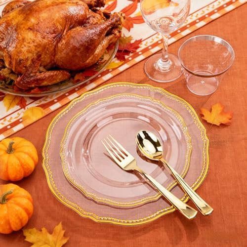 Hioasis 175 Pcs Clear Gold Plastic Plates Wedding & Party - Image 4