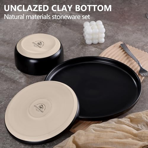 LIANYU Plates and Bowls Sets for 8, 24 Piece Stoneware Dinnerware Set, Porcelain Dishware for Kitchen and Dining, Microwave Oven Dishwasher Safe, High temperature & Scratch Resistant, Matte Black - Image 4