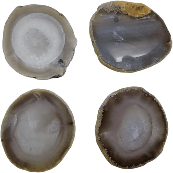 Agate Coaster for Drinks Polished Agate Slices Crystal Coasters with Rubber Gray 3-4" Coffee Table Decor Bar Sets for The Home