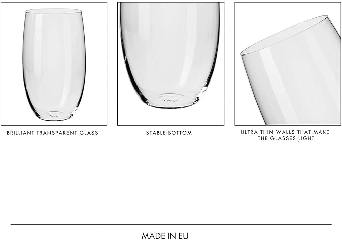 Krosno Water Juice Drinking Glasses, Set of 6 Pieces, 17.2 oz, Blended Collection, Everyday Drinking Glasses, Multipurpose, Dishwasher Safe, Made in Europe