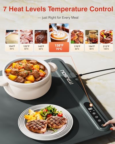 Warming Mat for Food (24"x16") - iTRUSOU 7-Level Electric Warming Tray with 400W High-Power, Timer 0–99H & Built-In Strap - Rollable Large Food Warming Mat for Parties & Buffet - Image 2