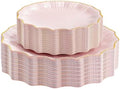 Rubtlamp 60Pcs Pink Plastic Plates - Pink Scalloped Plates with Gold Trim - 30 Dinner & 30 Dessert Platos, Heavy-duty Gold Plates for Party, Wedding&Mother’s Day (30 Guests) by Rubtlamp