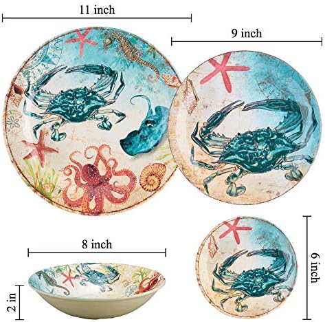 UP Sea Turtle Melamine Round Dessert Plates, Small Serving Plates, for Appetizer, Snacks, and Side Dishes, Multicolor, 6 Inch, Set of 4 - Image 2