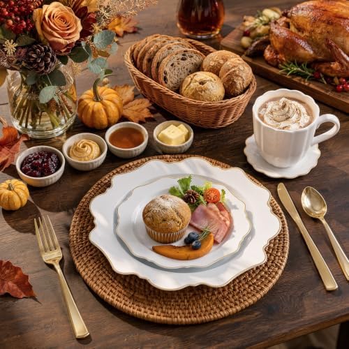 WDF 50PCS White and Gold Plastic Plates - Fall Disposable Plates for Party - Image 4