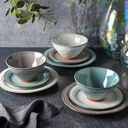 Gibson Elite Terranea Round Reactive Glaze Terra Cotta Dinnerware Set, Service for Four (12pcs), Grey - Image 6