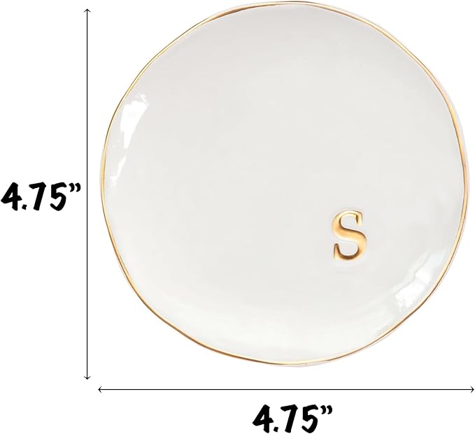 COLLECTIVE HOME - Ceramic Jewelry Tray, Decorative Trinket Dish for Rings Earrings Necklaces Bracelet Watch Keys, Birthday Mother's Day Christmas Gift for Women, 4.75", Glossy (s)