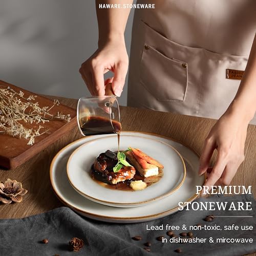 HaWare Stoneware Salad Plates Set of 6, 7.9” Heavy Duty Ceramic Plates, Reactive Glaze Dinnerware for Home Restaurant, Chip and Scratch Resistant, Microwave and Dishwasher Safe, Reactive Pearl White - Image 4