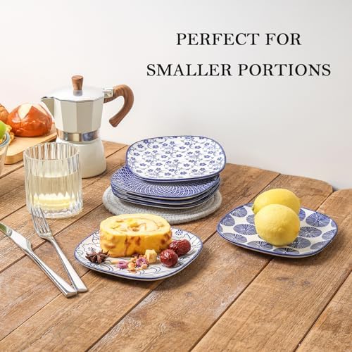 Selamica Porcelain Small Plates - 6 inch Dessert & Appetizer Plates, Microwave & Dishwasher Safe, Set of 6, Vintage Blue - Image 3