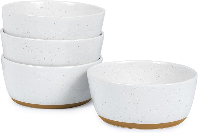 Cereal Bowls Set of 4,Ceramic Bowls for Kitchen,6 Inch Stoneware Bowls, Round Porcelain Pasta Bowl,Dishwasher&Microwave Safe,White(Brown Bottom)