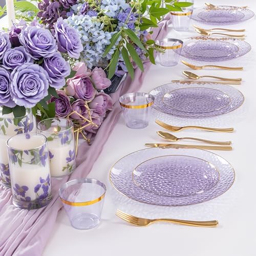 DaYammi 175PCS Clear Purple Plastic Dinnerware Set for 25 Guests - Image 3