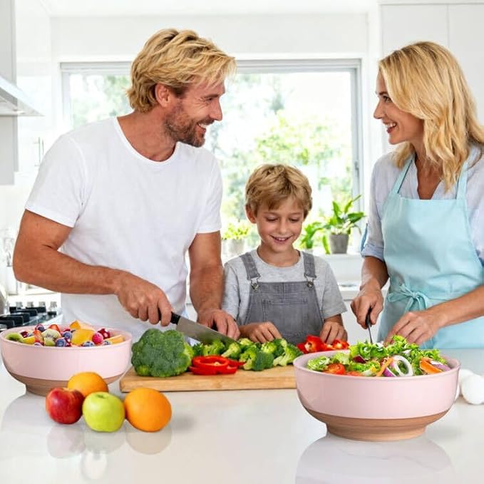 AmorArc 9.8’’ Ceramic Serving Bowls, 90 OZ Extra Large Salad Bowls Set of 2, Stoneware Oversized Bowls with Rustic Terracotta Underside for Salad, Soup and Dinner. Large Bowls for Entertaining &Gift