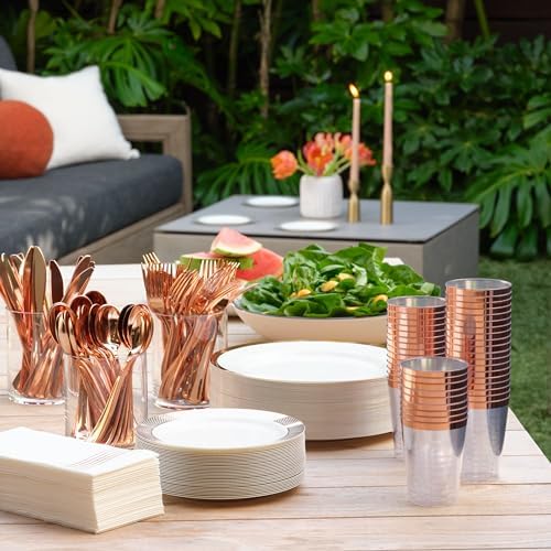 By Madee HEAVYWEIGHT Rose Gold Fancy Disposable Dinnerware Set, 175 Pc - Image 4