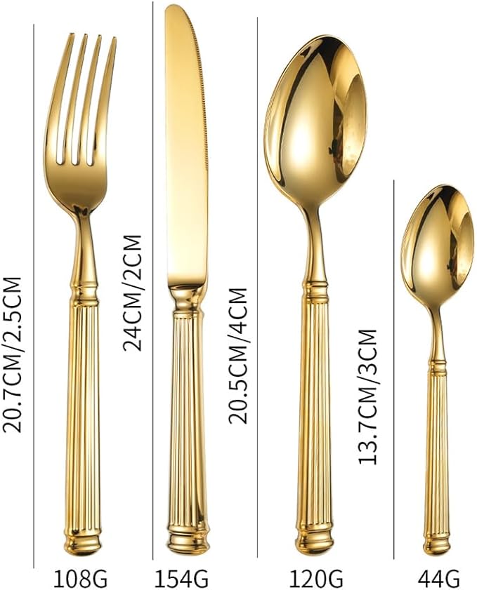 Gold Silverware Set for 12 Flatware Set 48 Pieces Luxury Tableware Set Roman Column Handle Knives and Forks spoons 18/10 Stainless Steel Cutlery Utensil Sets for Home Restaurant Dishwasher Safe