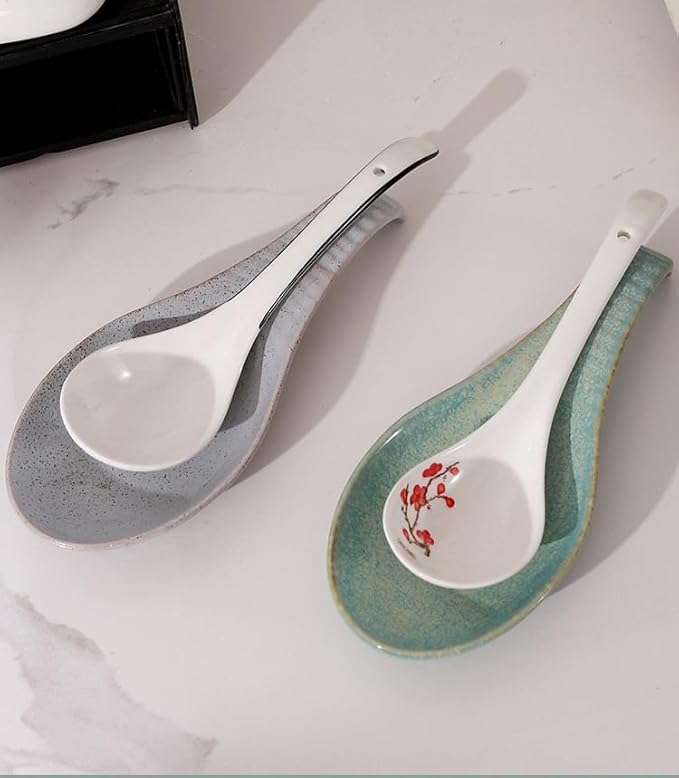 Ceramic Spoon Rest for Stove Top, 9 In, Large Spoon Holder for Kitchen Counter, Farmhouse Porcelain Utensil Rest for Thankgiving Christmas Gift, Dishwasher Safe, Heat-Resistant, Gray Pitting (1 PC)